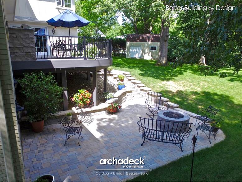 A patio with a fire pit and chairs
AI-generated content may be incorrect.